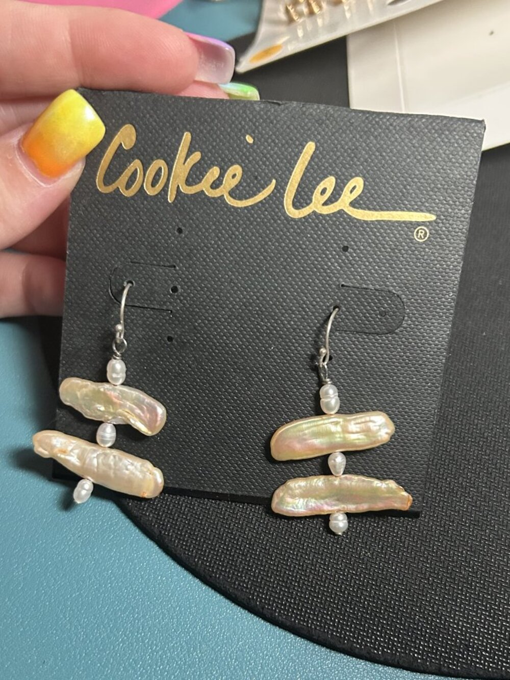 Cookie Lee Genuine Freshwater Biwa Stick Pearl Dangle Earrings NWT Vintage